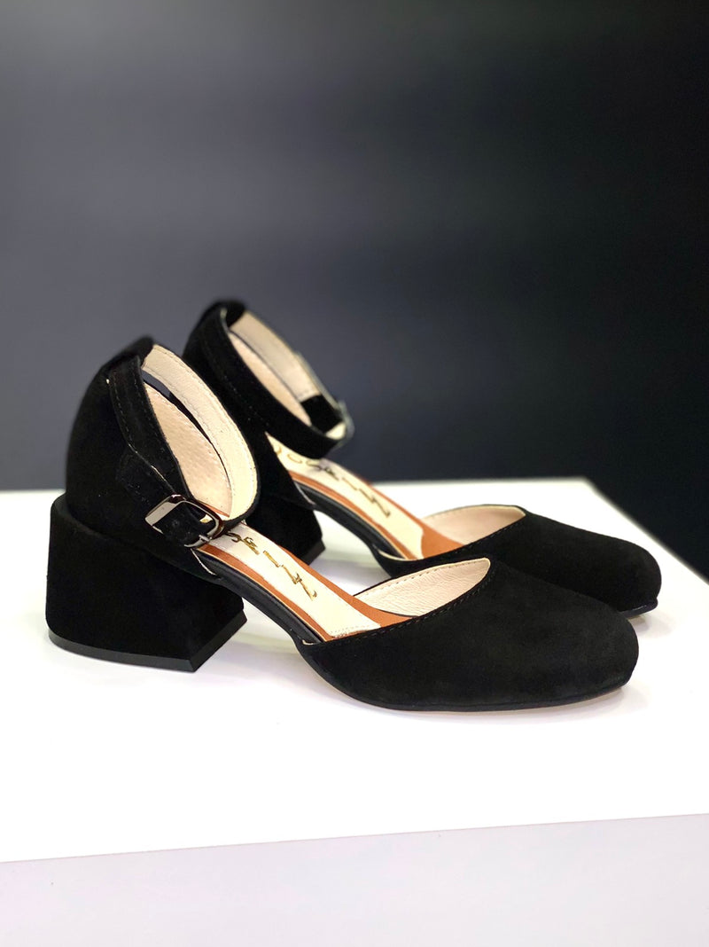 Women Suede Heel Shoes Black
