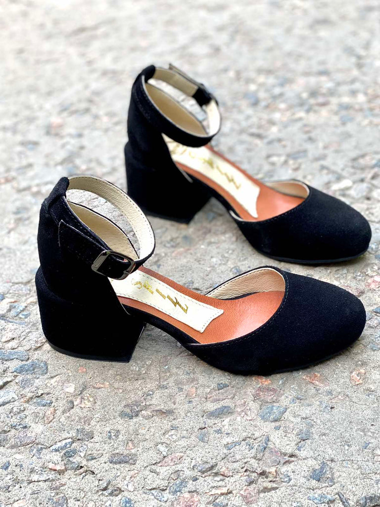 Women Suede Heel Shoes Black
