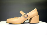 Women Leather Heel Shoes Beige