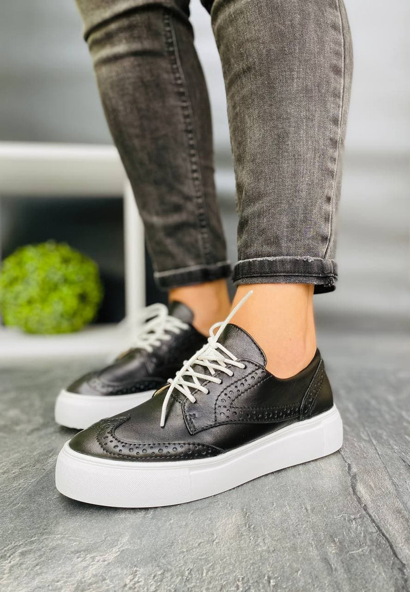 Women Leather Loafers Oxford Black