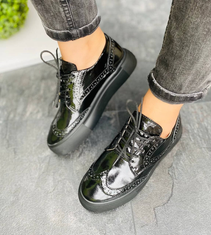 Women Leather Loafers Oxford Black