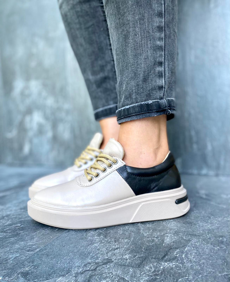 Women Leather Sneakers Beige