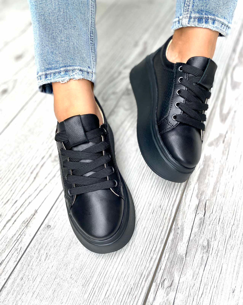 Women Leather Sneakers Black