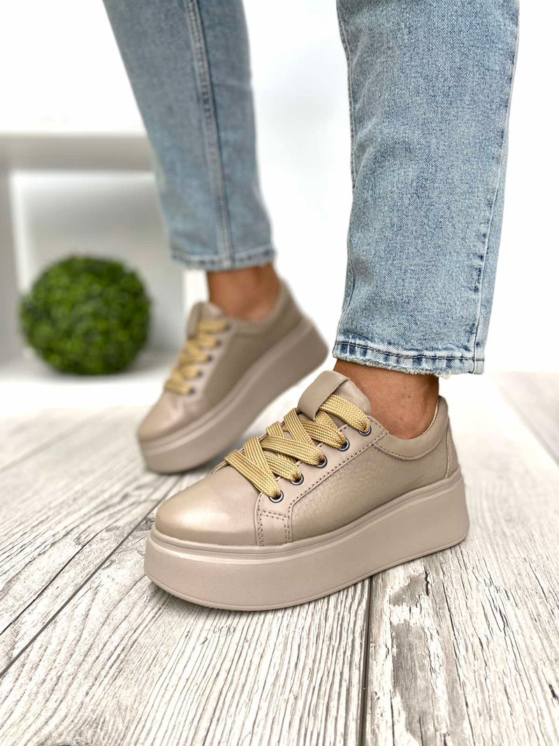 Women Leather Sneakers Beige