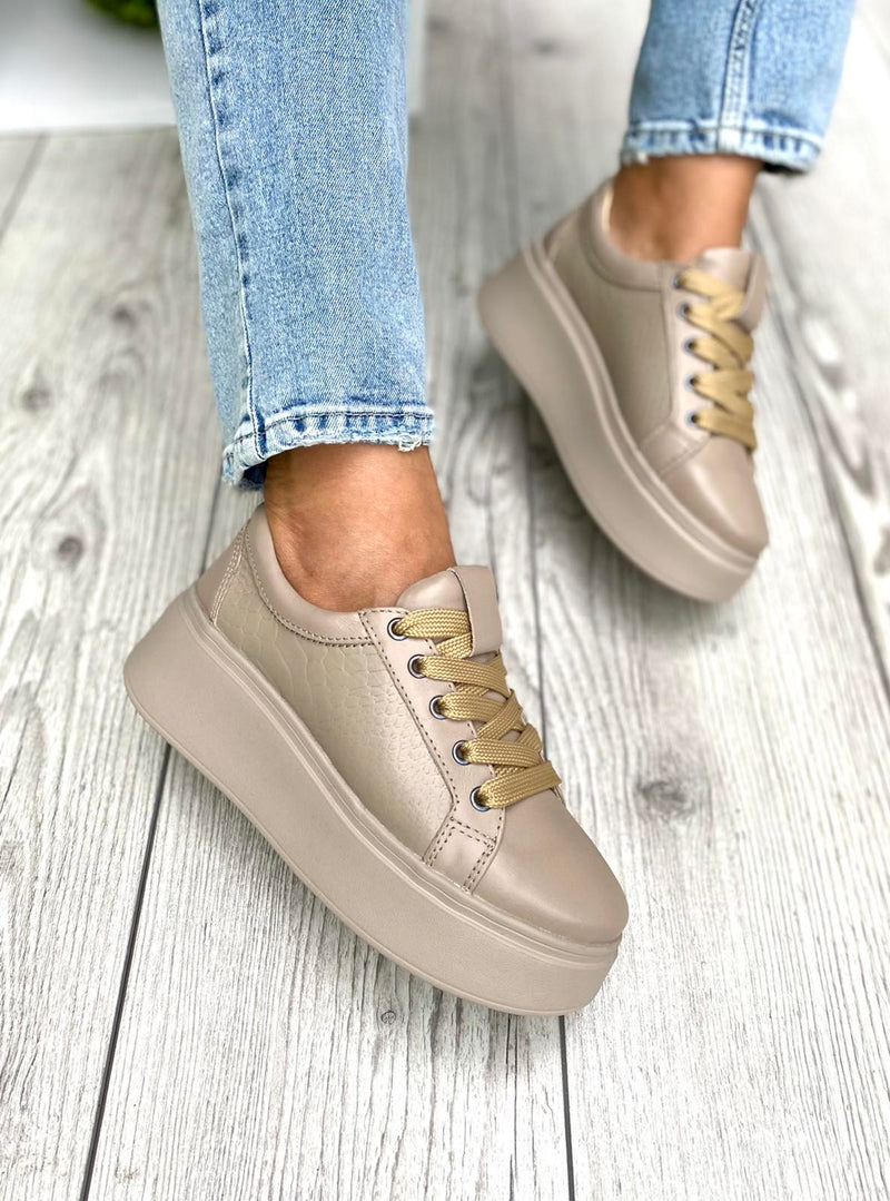 Women Leather Sneakers Beige