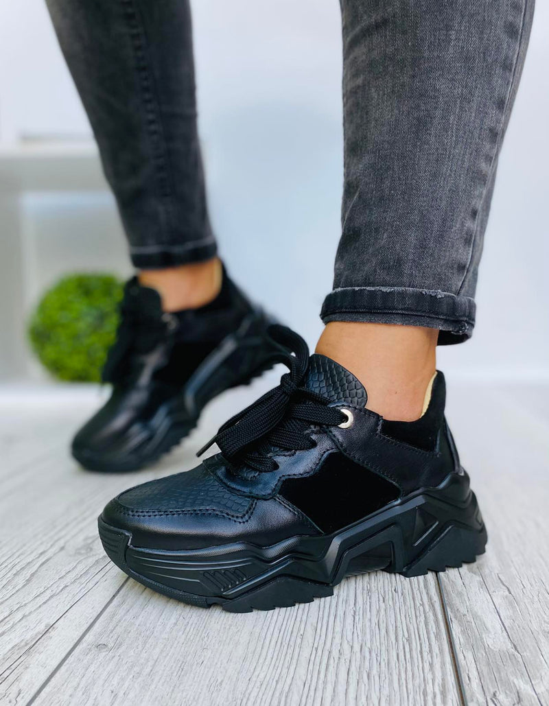 Women Leather Sneakers Black