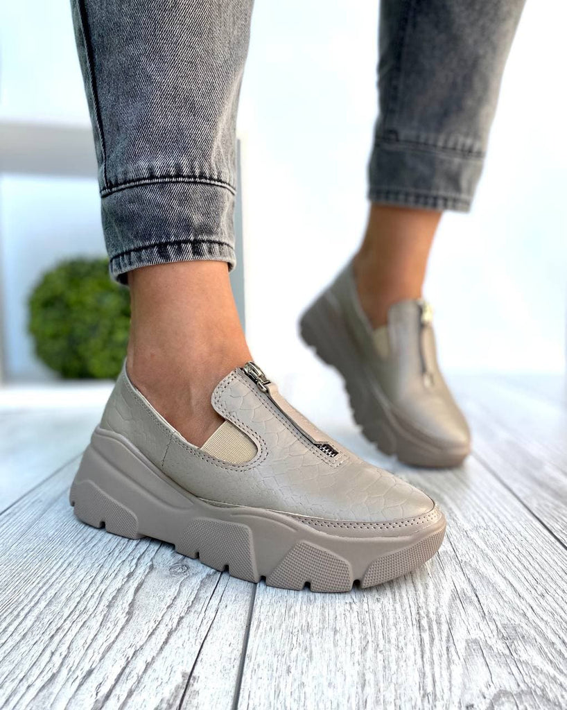 Women Leather Slip Ons 1543 Casual Shoes Beige – Ankobags