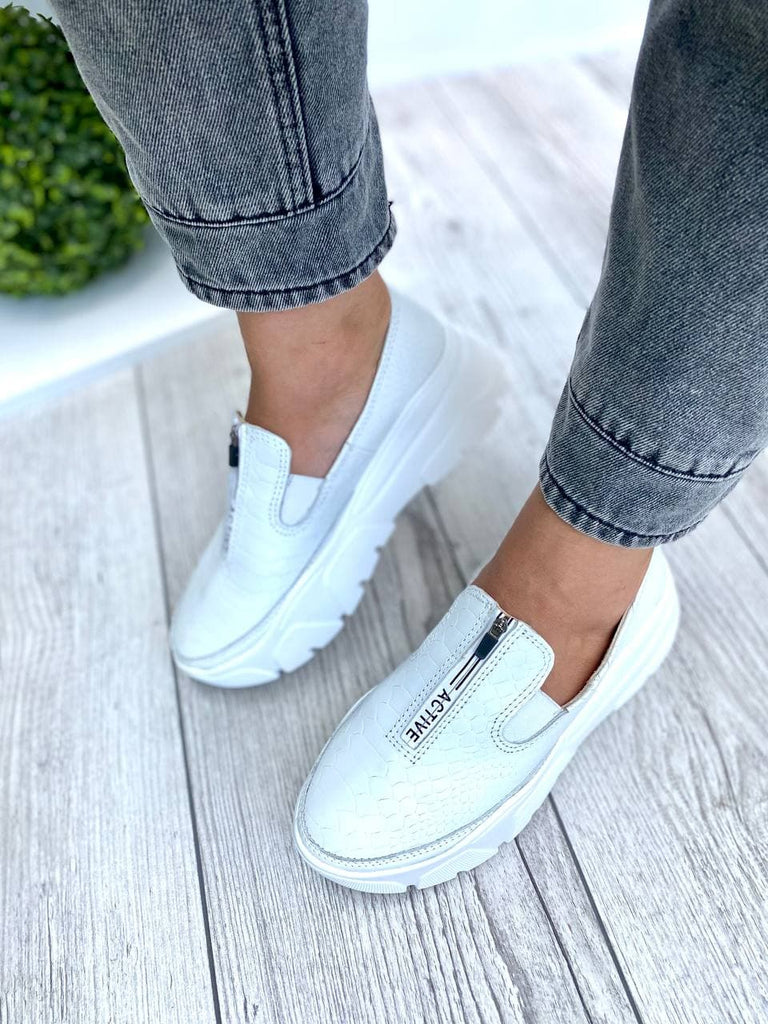 Women Leather Slip Ons 1543 Casual Shoes White