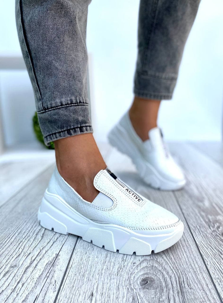 Women Leather Slip Ons 1543 Casual Shoes White