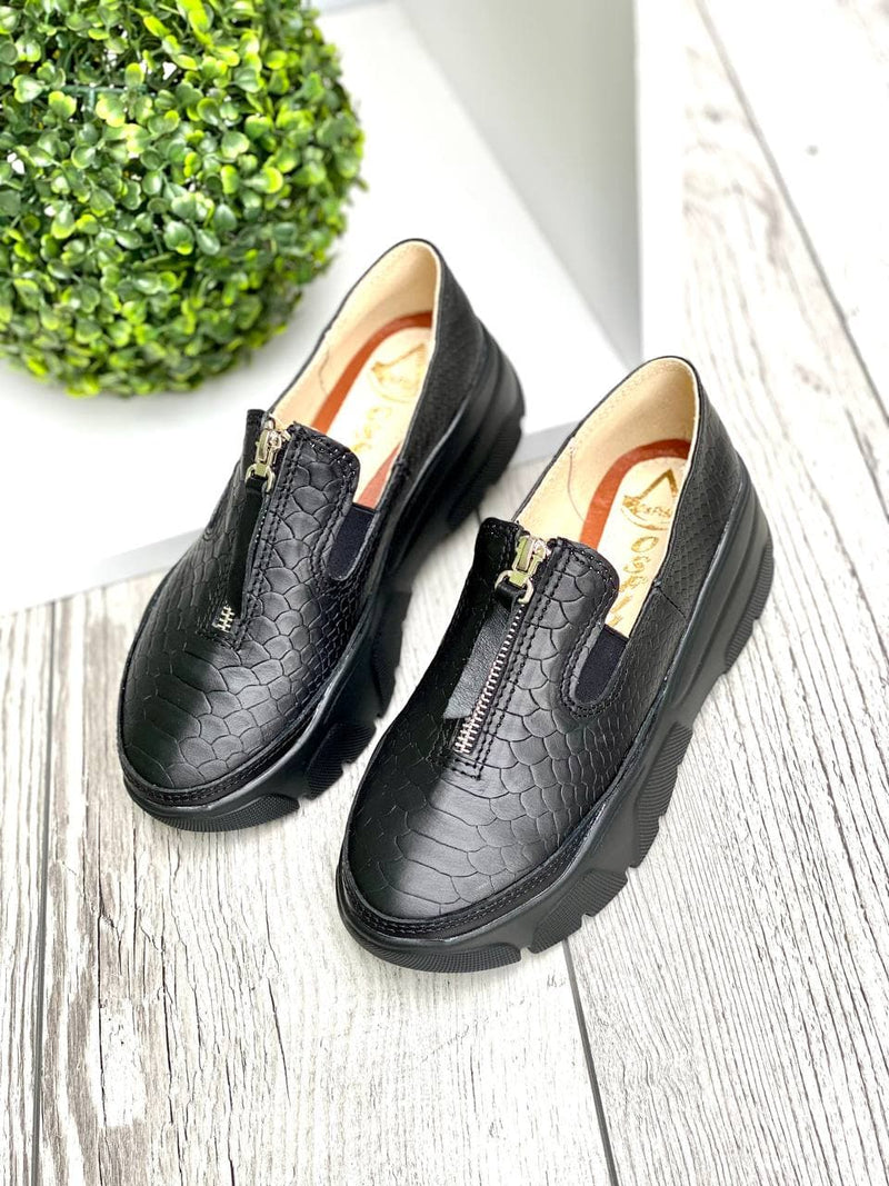 Women Leather Slip Ons 1543 Casual Shoes Black