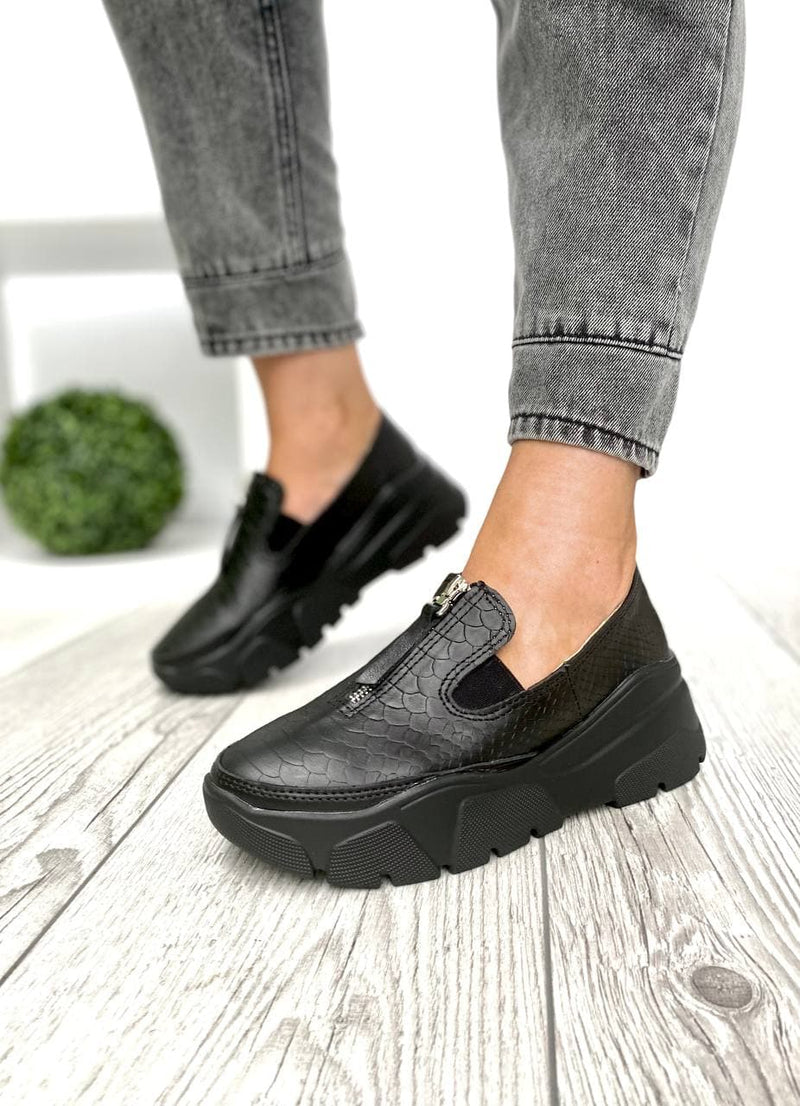 Women Leather Slip Ons 1543 Casual Shoes Black