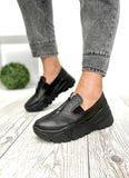 Women Leather Slip Ons 1543 Casual Shoes Black
