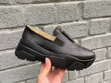Women Leather Slip Ons 1543 Casual Shoes Black