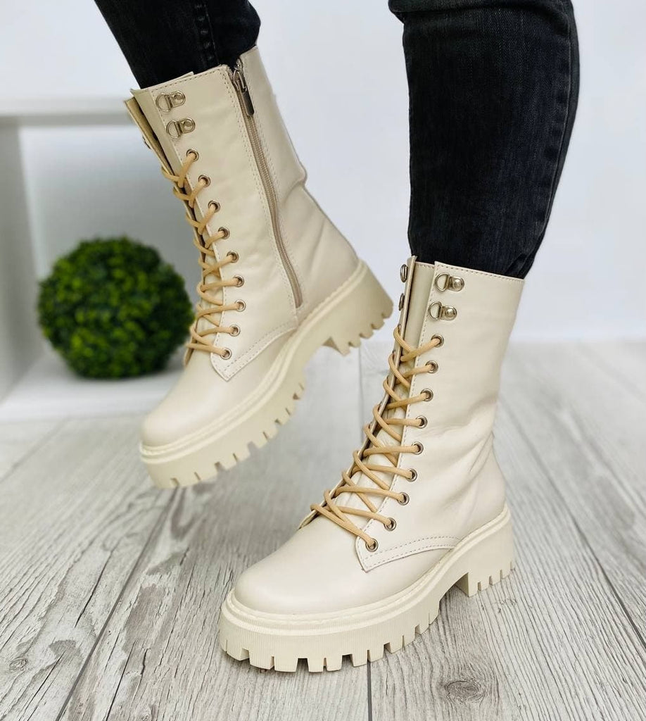 Women Demi-season Leather Boots 1550 Beige