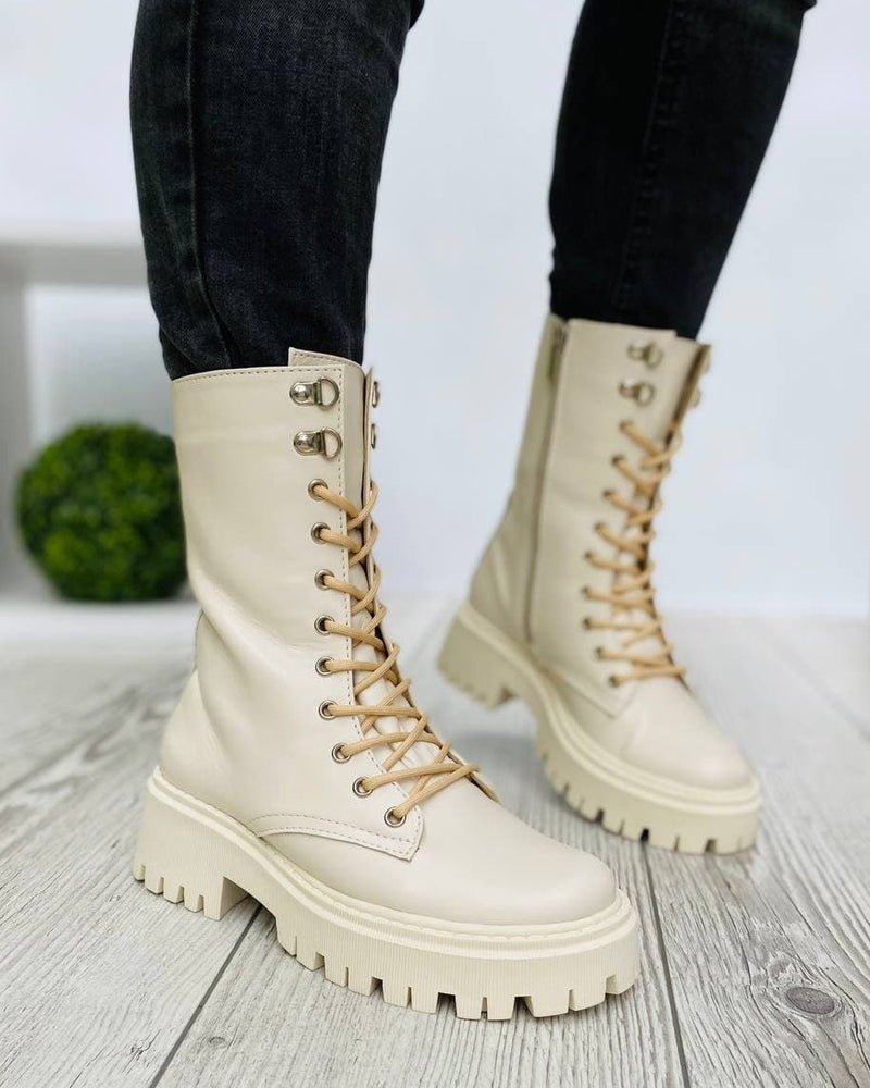 Women Demi-season Leather Boots 1550 Beige