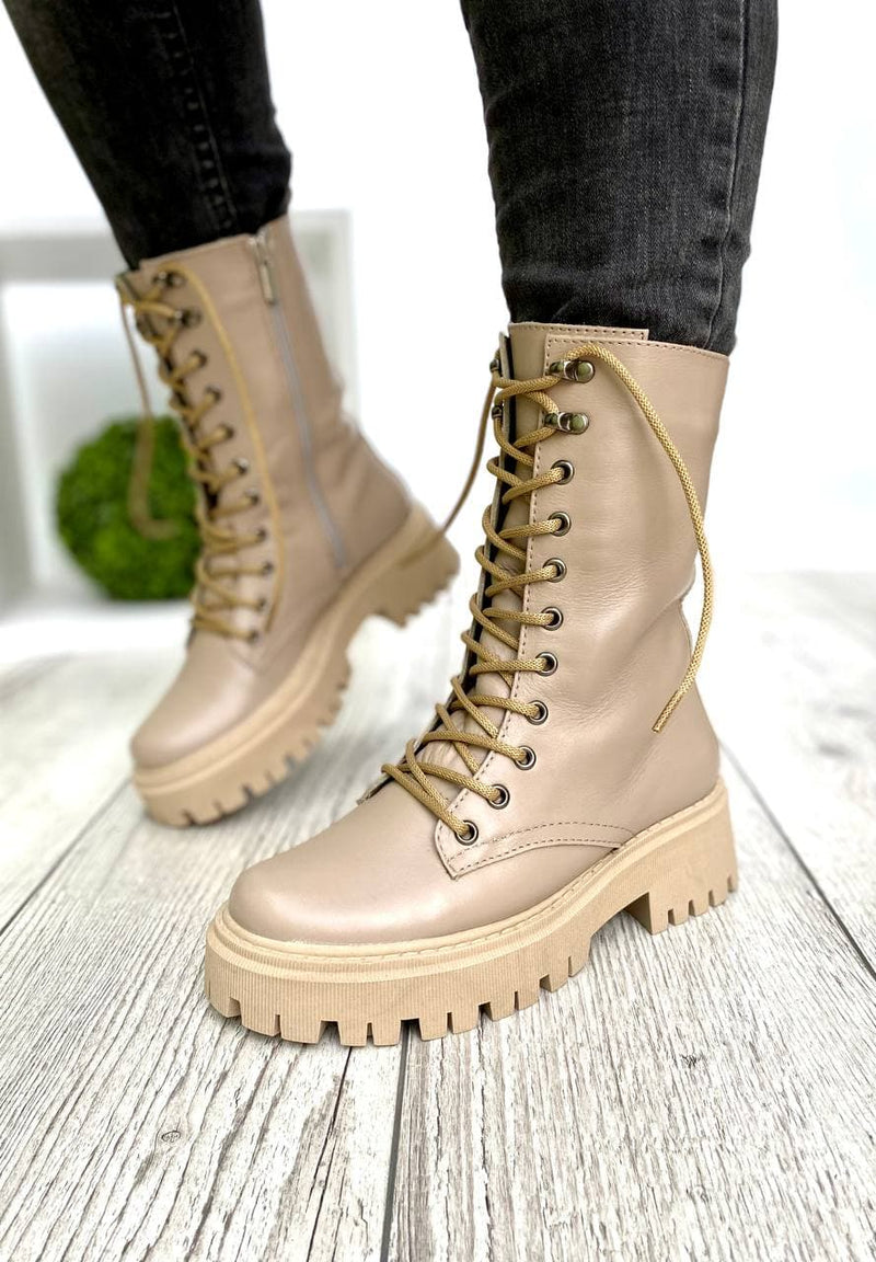 Women Demi-season Leather Boots 1550 Beige