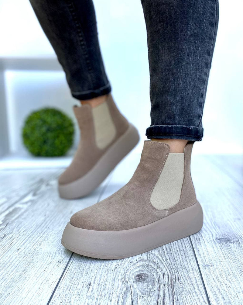 Women Demi-season Suede Chelsea Boots Beige