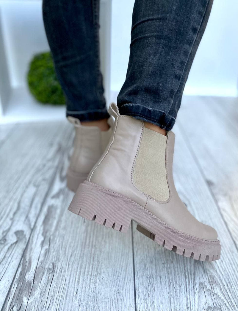 Women Leather Boots Chelsea Demi-season Beige