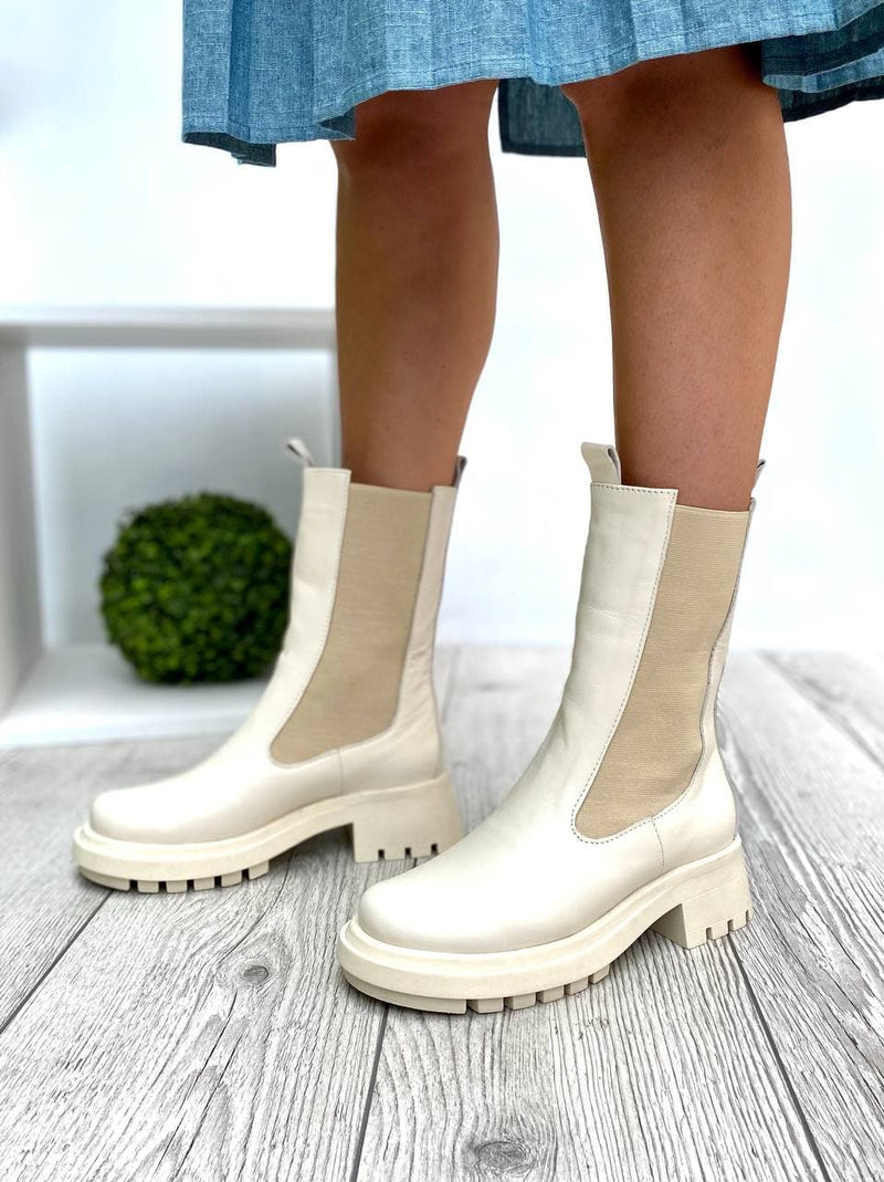 Women Leather Boots Chelsea Demi-season Ivory