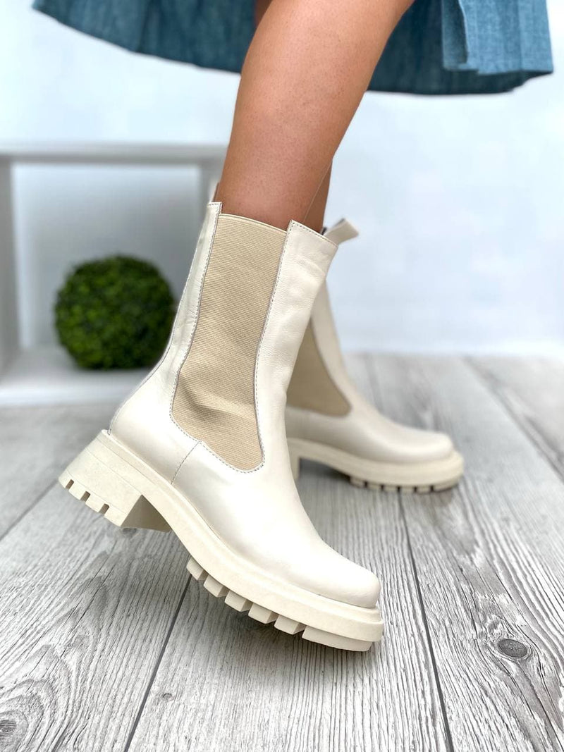 Women Leather Boots Chelsea Demi-season Ivory