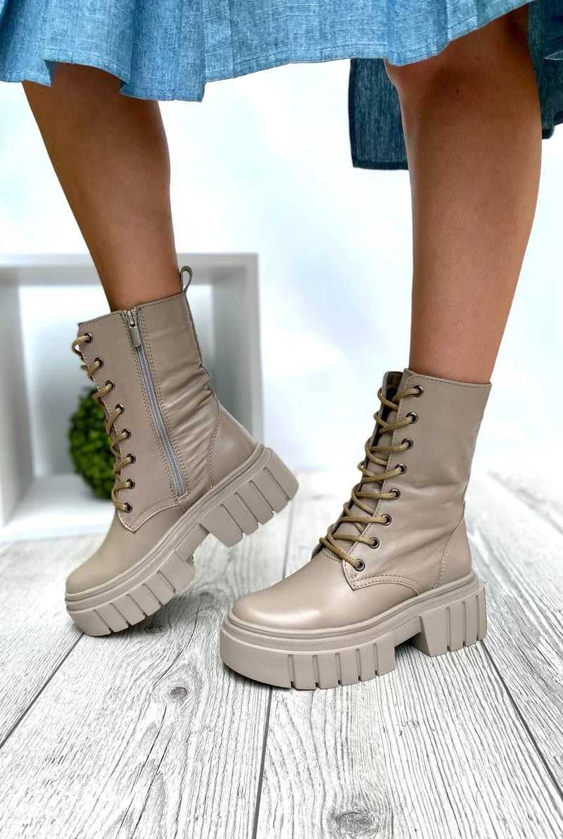 Women Leather Boots 1556 Demi-season Beige