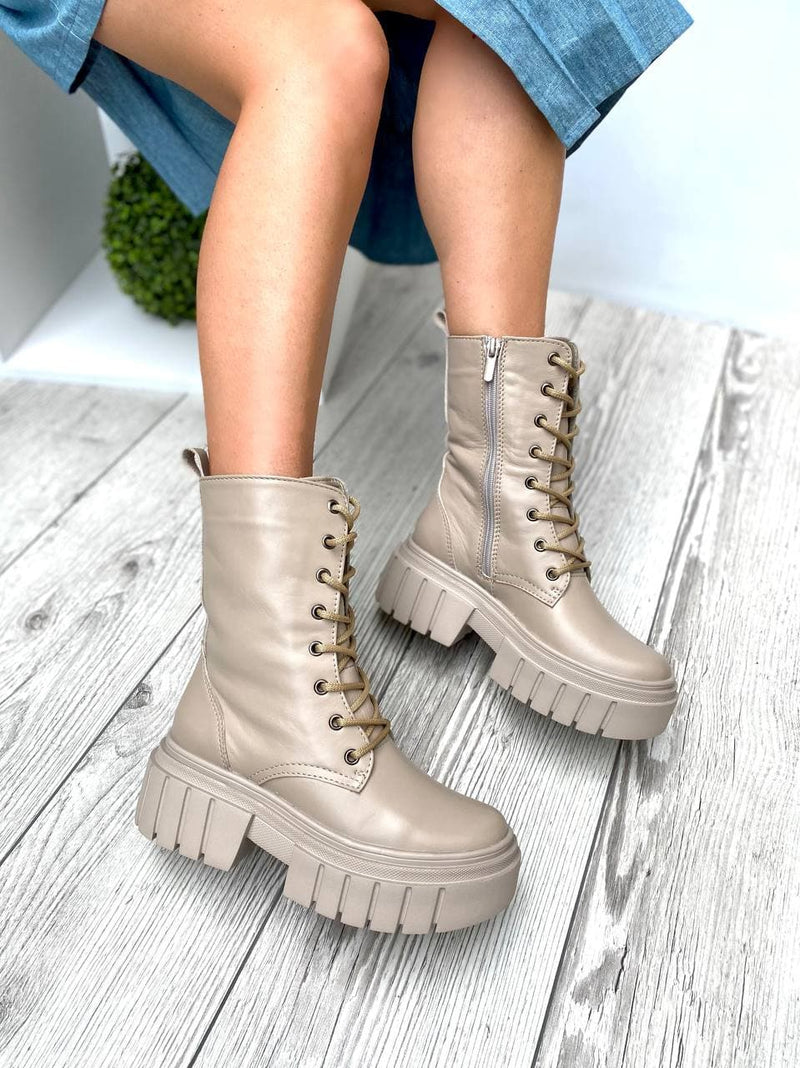 Women Leather Boots 1556 Demi-season Beige