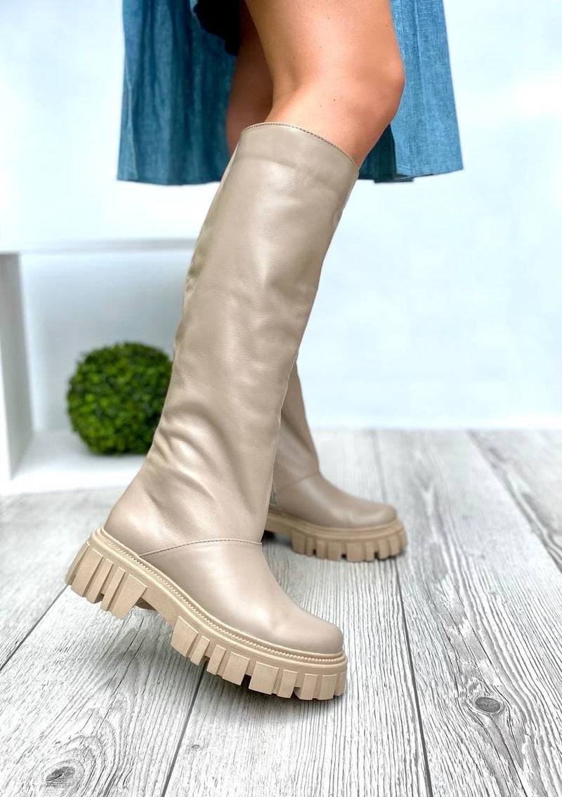 Women Leather Boots Demi-season Beige