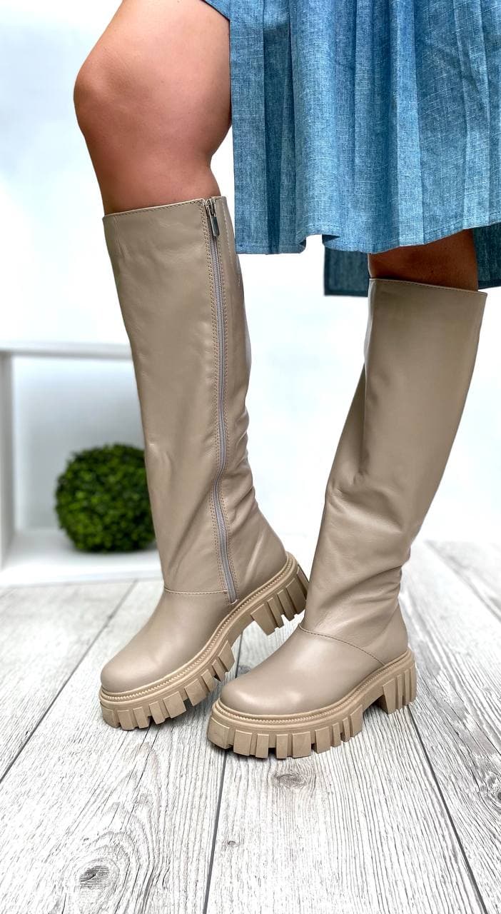 Women Leather Boots Demi-season Beige