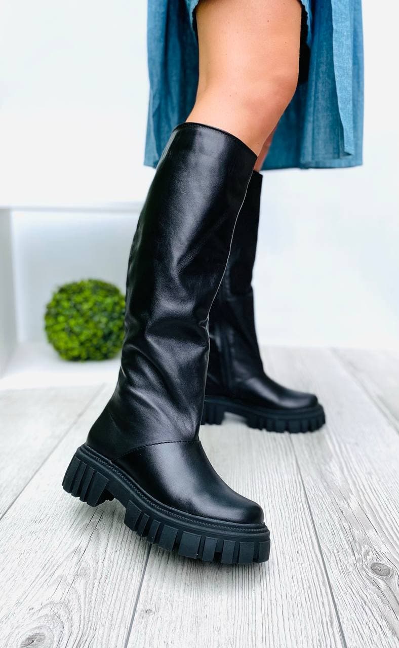 Women Leather Boots Demi-season Black