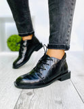 Women Leather Lace-Up Boots Black