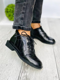 Women Leather Lace-Up Boots Black