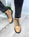 Women Leather Lace-Up Boots Beige