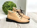 Women Leather Lace-Up Boots Beige