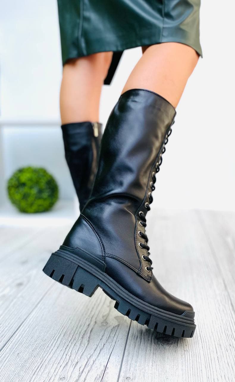 Women Leather Boots Demi-season Black