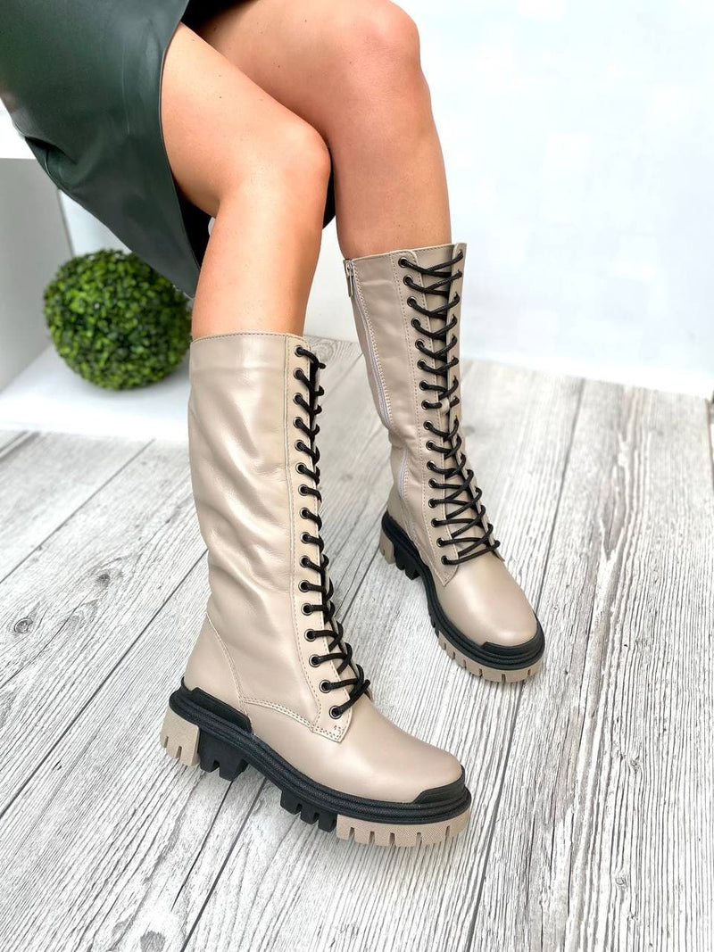 Women Leather Boots Demi-season Beige