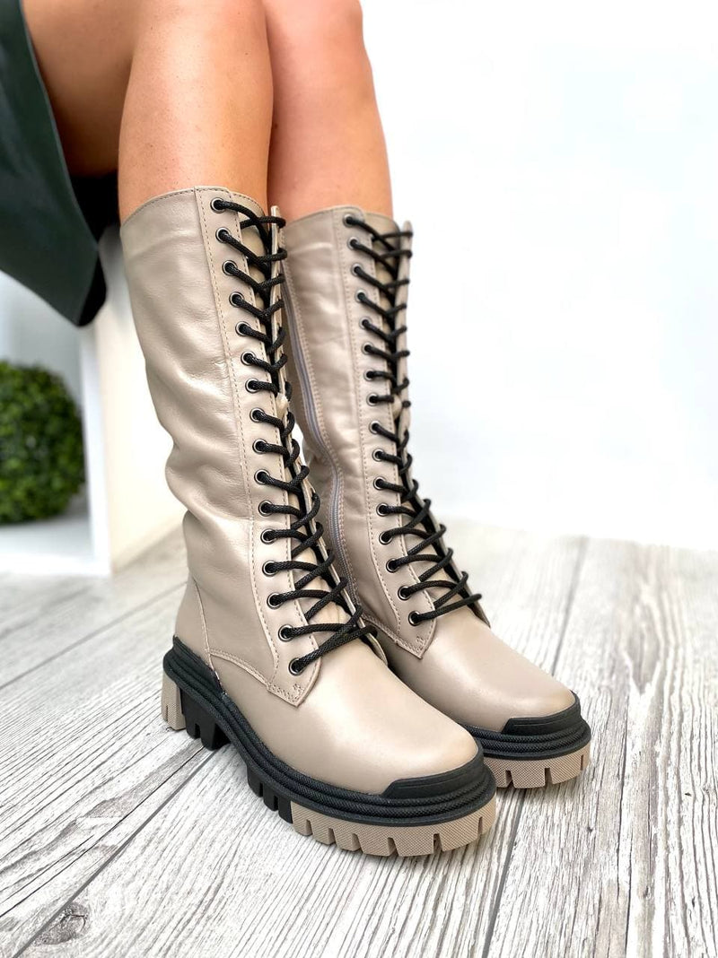 Women Leather Boots Demi-season Beige