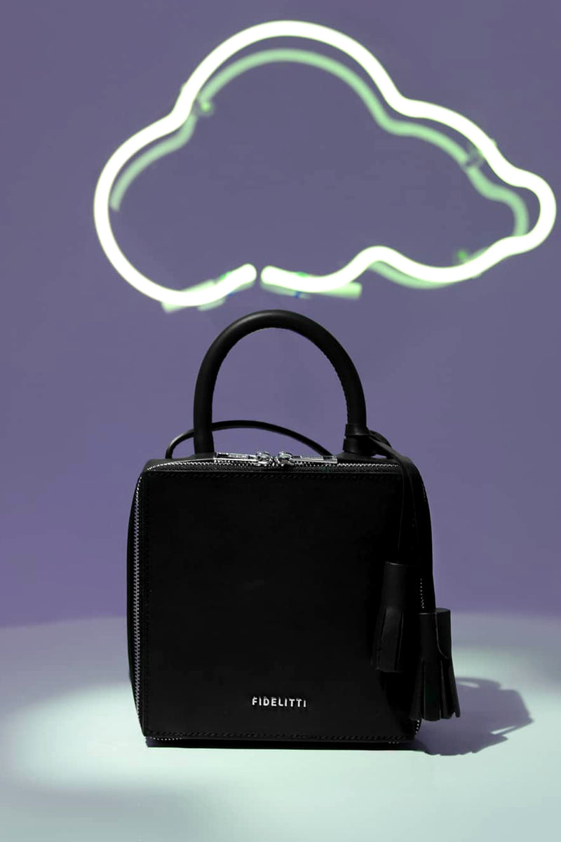 Woman Leather Crossbody Bag Lady Anne Cube Black