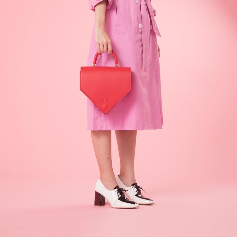 Woman Leather Handbag Lady Anne Triangolo Red