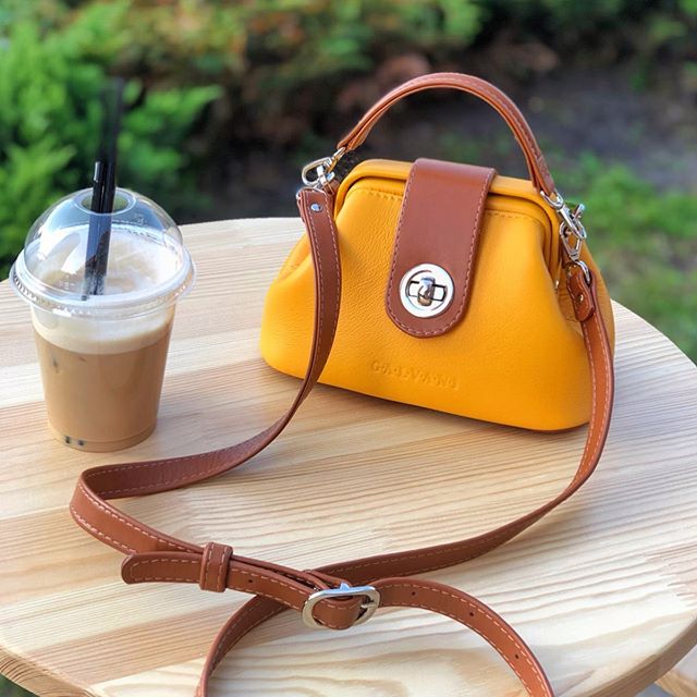 Women Leather Crossbody Bag Palermo Micro Yellow Brown