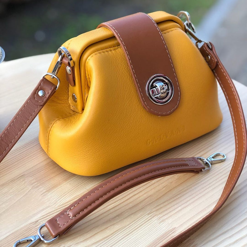 Women Leather Crossbody Bag Palermo Micro Yellow Brown