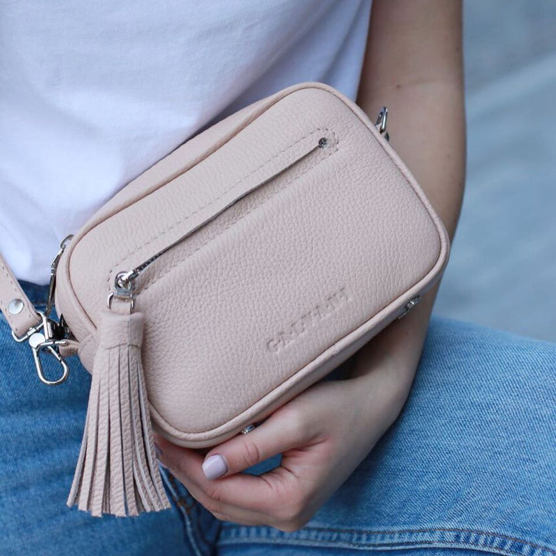 Women Leather Cross Body Bag Goccia Mini Beige