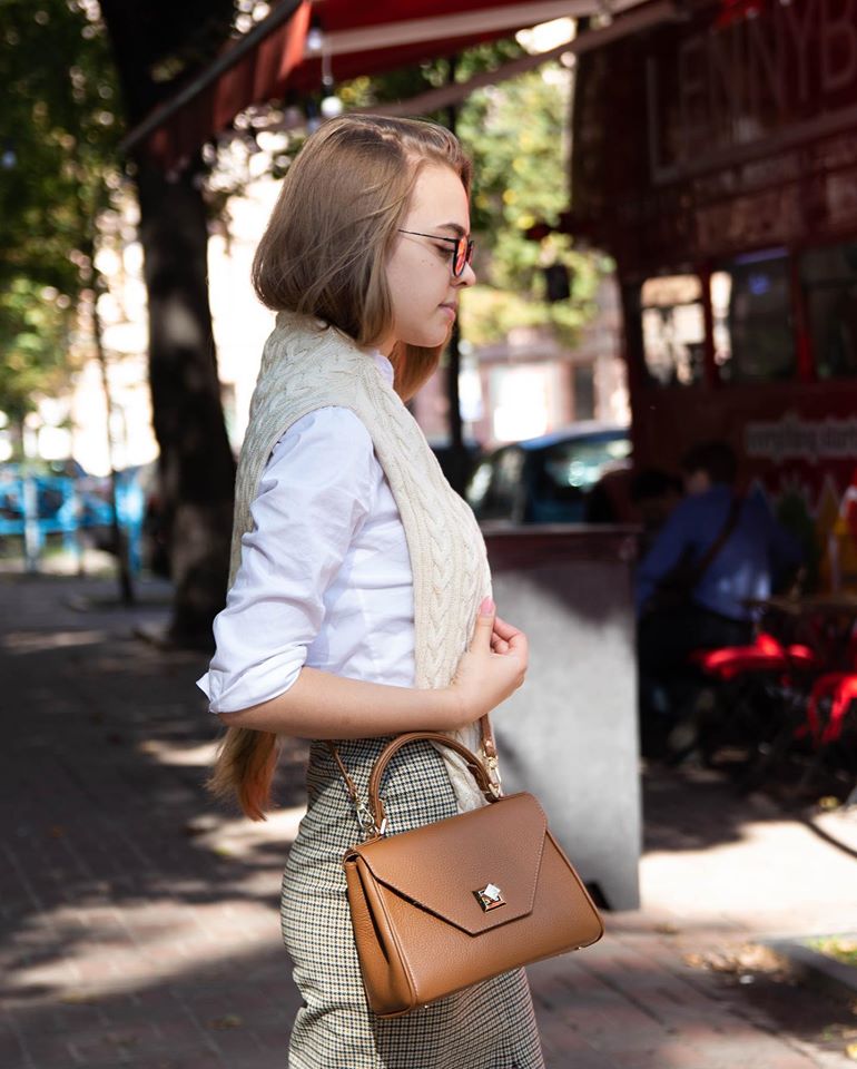 Women Leather Crossbody Bag Dolcecuore Mini Brown