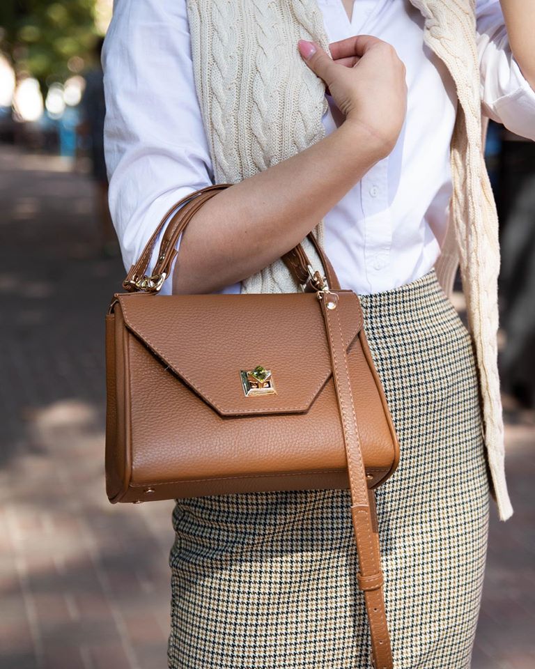 Women Leather Crossbody Bag Dolcecuore Mini Brown