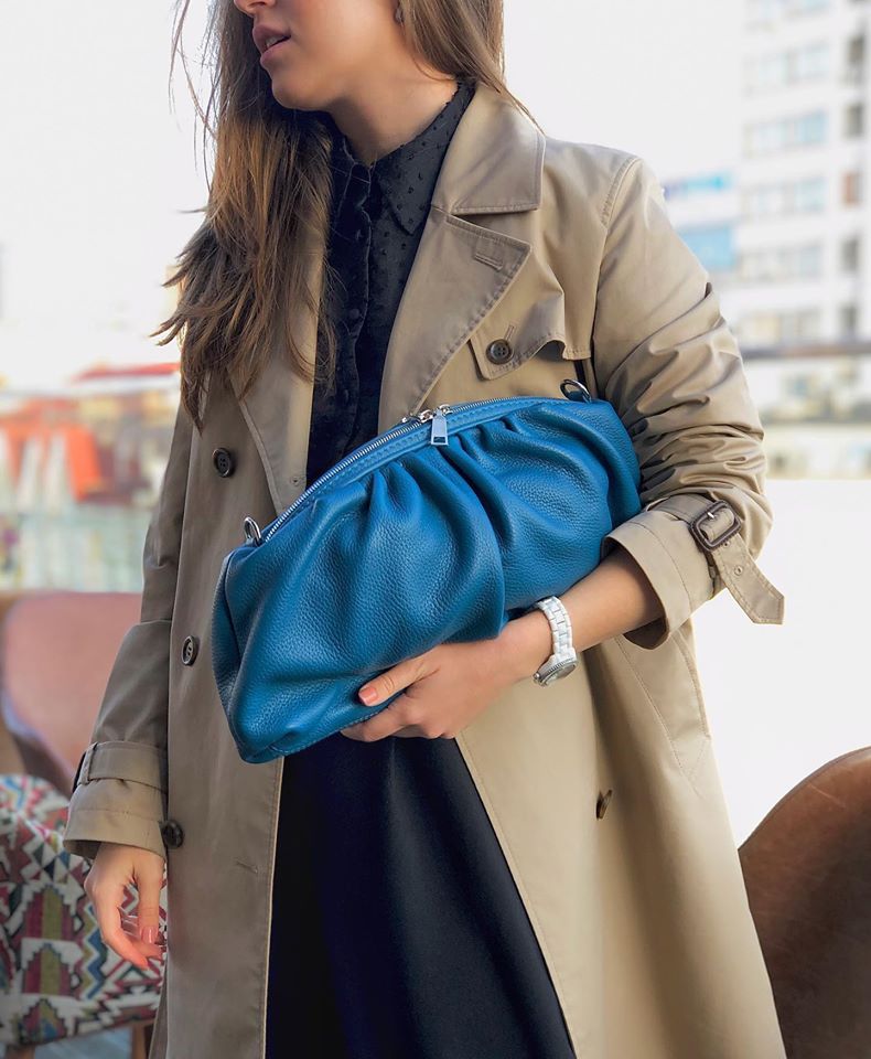 Women Leather Handbag Cristallo Blue