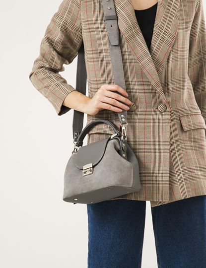 Women Leather Crossbody Bag Palermo Small Grey Suede