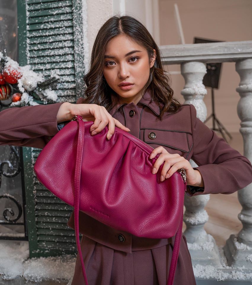 Women Leather Handbag Cristallo Purple