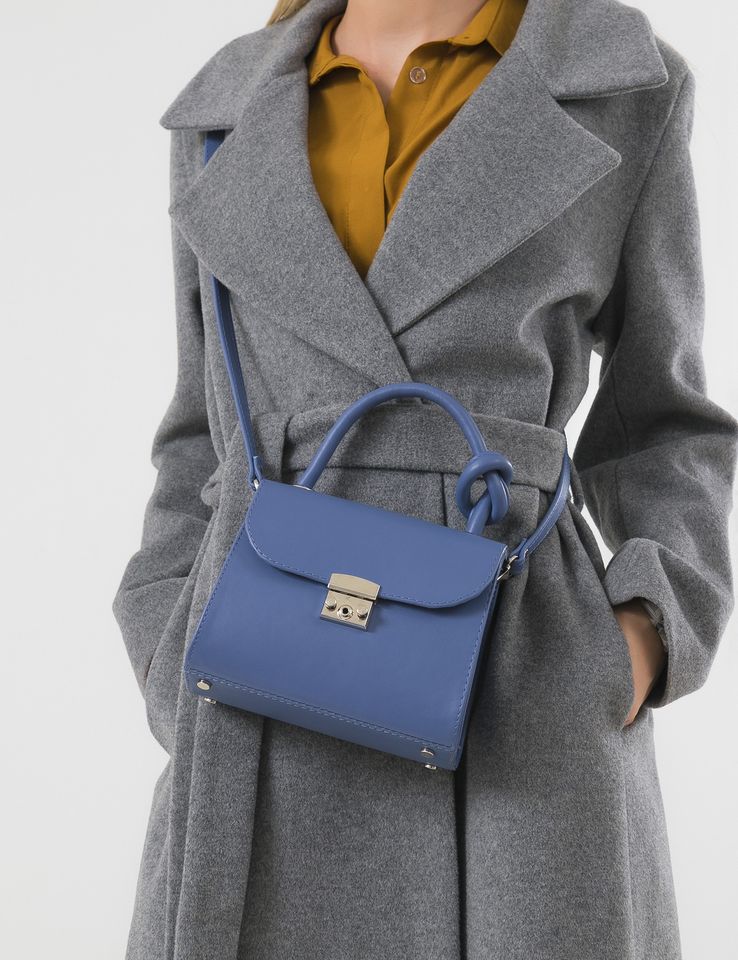 Women Leather Crossbody Bag Cocco Mini Blue