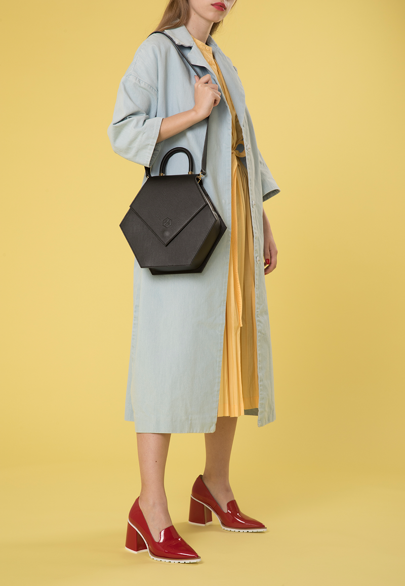 Woman Leather Handbag Lady Anne Diamond Black