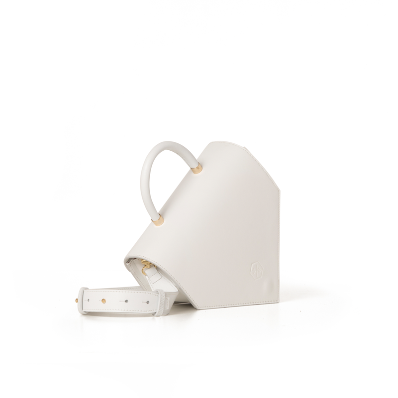 Woman Leather Handbag Lady Anne Triangolo White