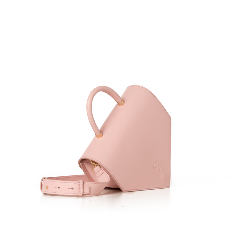 Woman Leather Handbag Lady Anne Triangolo Pink